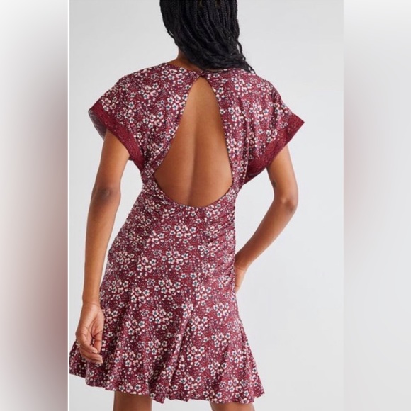 NWOT Free People sweet talker floral lace V neck ruched keyhole mini dress - Picture 2 of 14